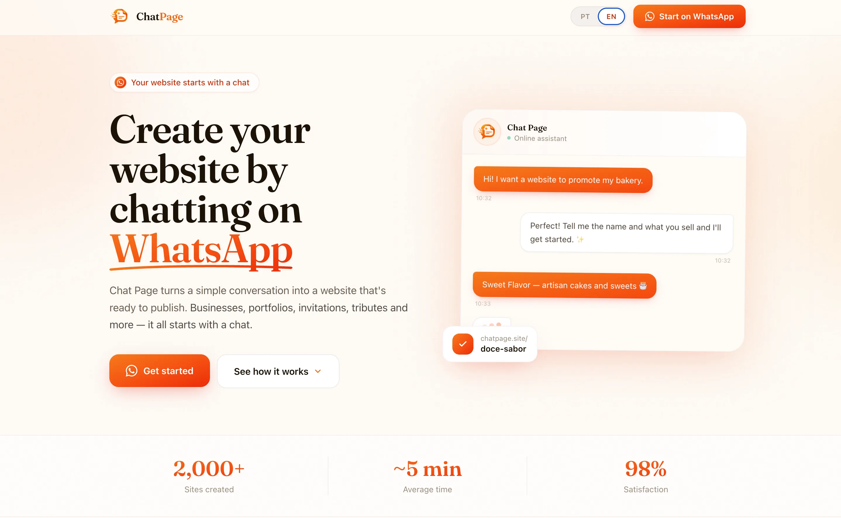 ChatPage — Websites over WhatsApp